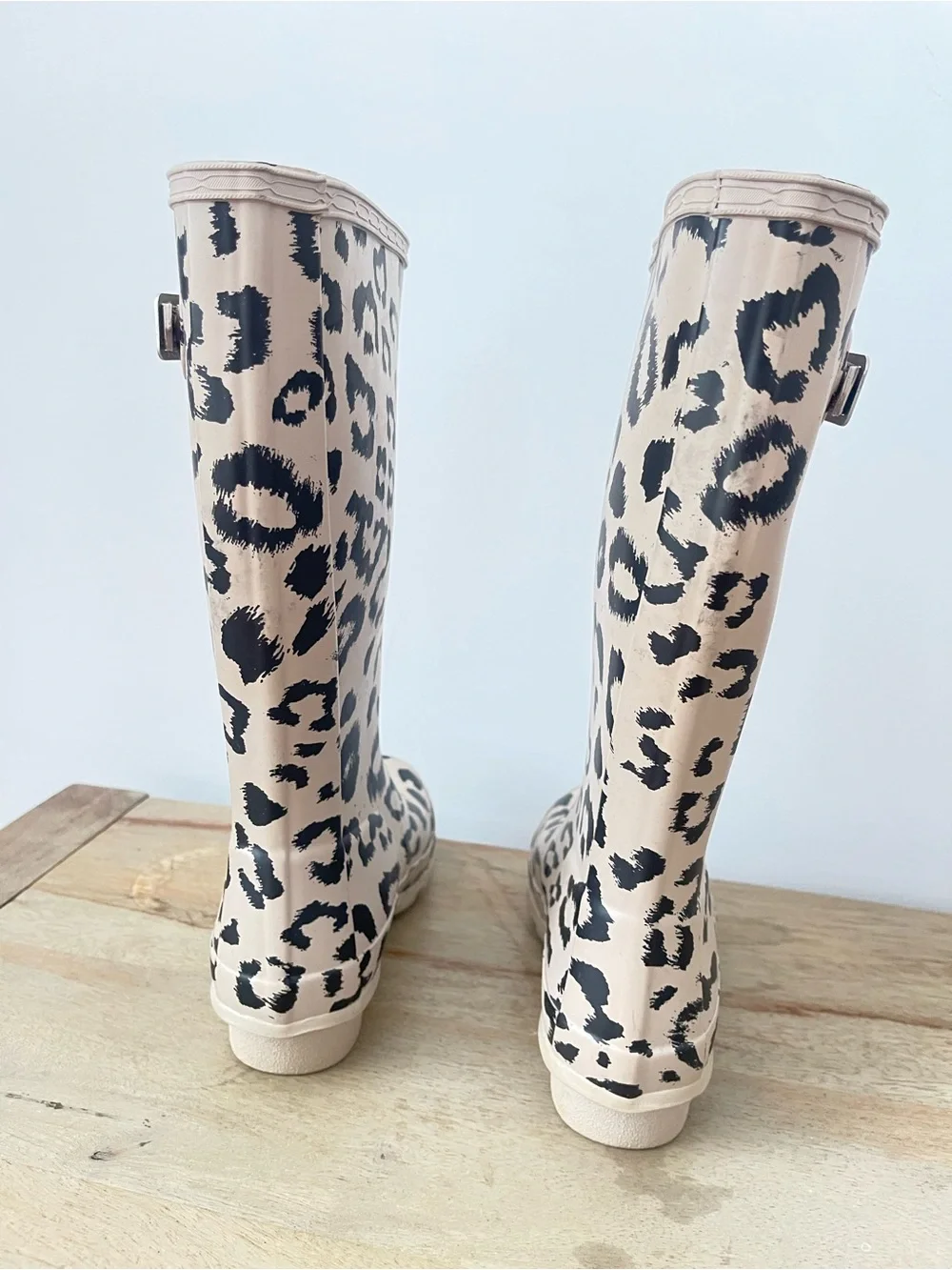 Hunter Kid’s Leopard Print Rain Boots - Beige/Black